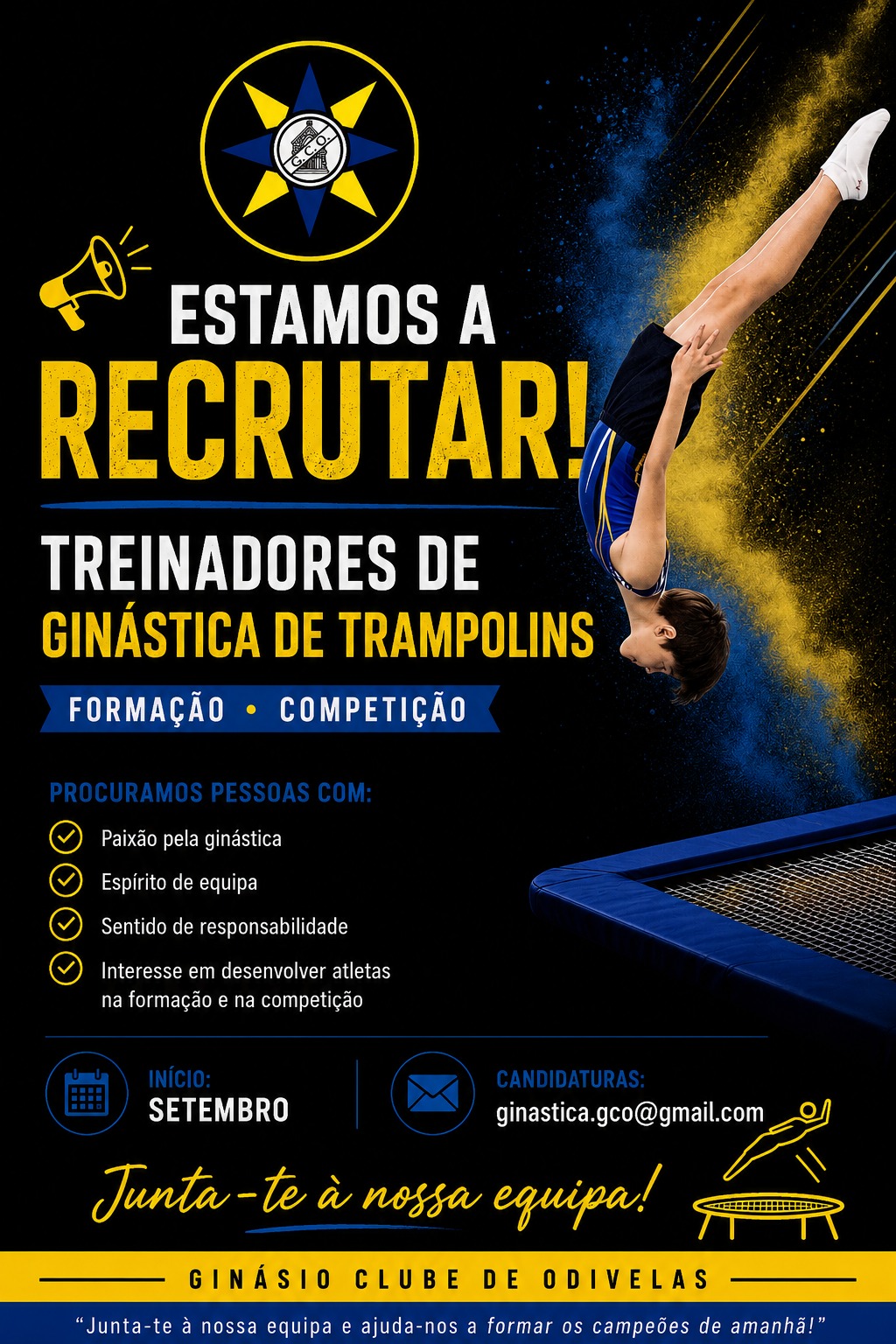 GCO abre recrutamento para Treinadores de Ginástica de Trampolins